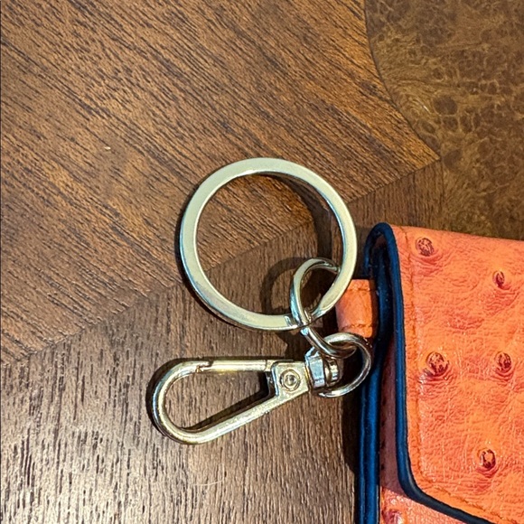 Bebe card case keychain mini bag bag charm vegan ostrich pattern orange NWOT - Picture 3 of 9